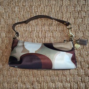2007 Coach Green, White, Tan, Brown Silk and Leather Baguette Purse